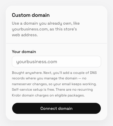 Connect a domain you own through free self-service setup.