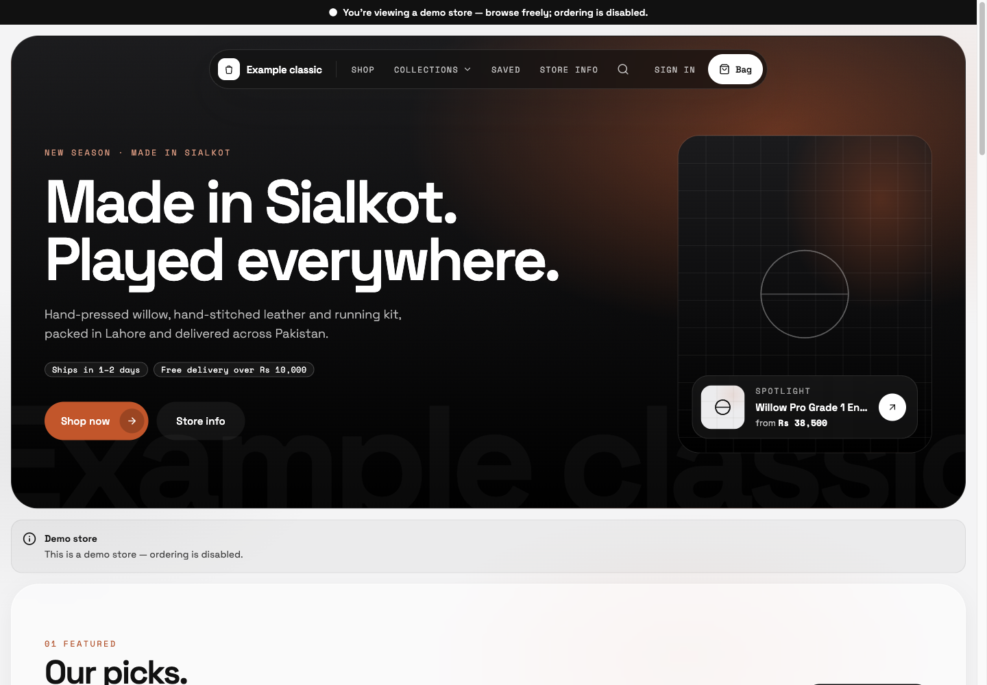Classic theme: controls and differences: inspect this theme’s layout and navigation in the example storefront.