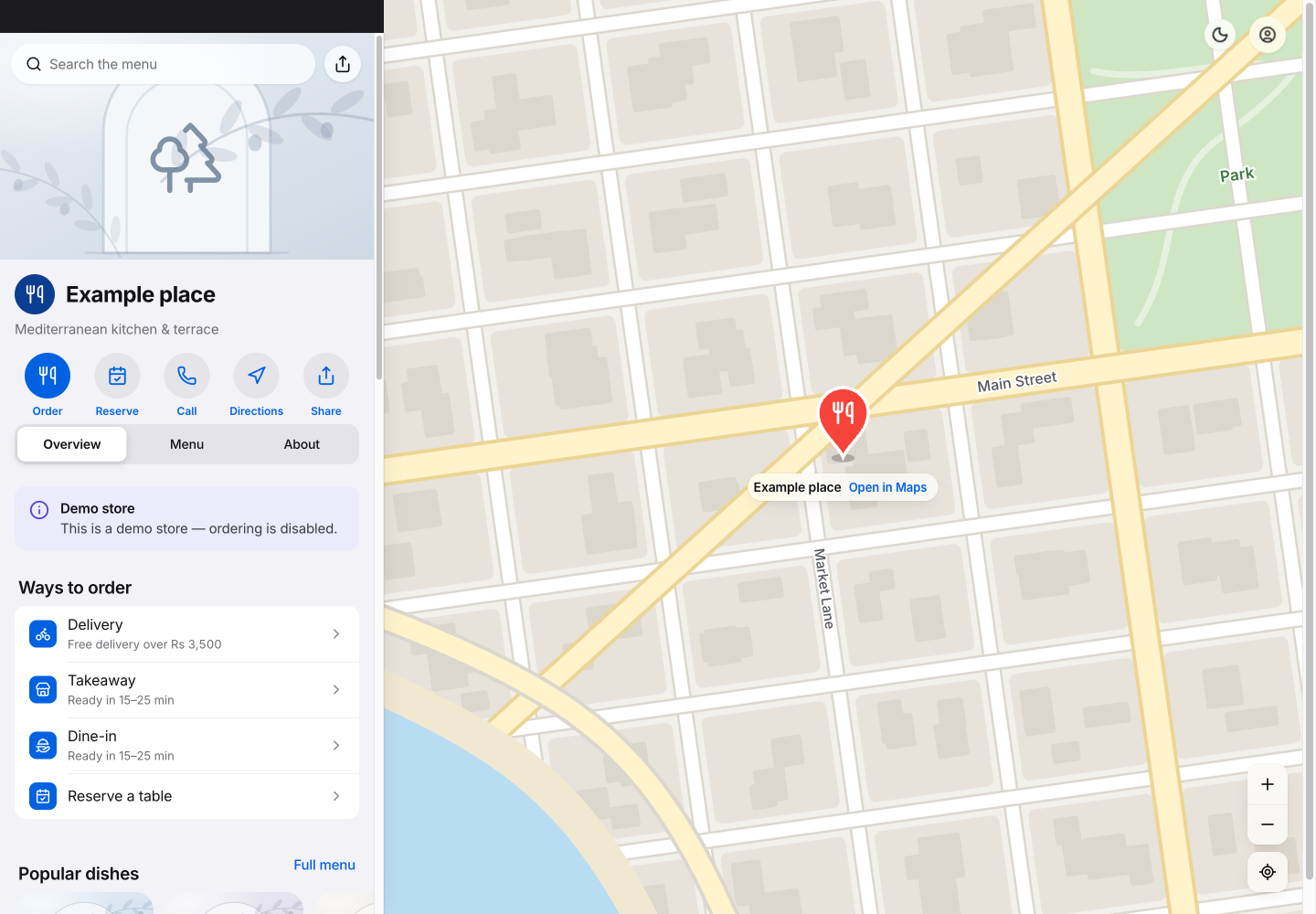 Place theme: controls and differences: inspect this theme’s layout and navigation in the example storefront.